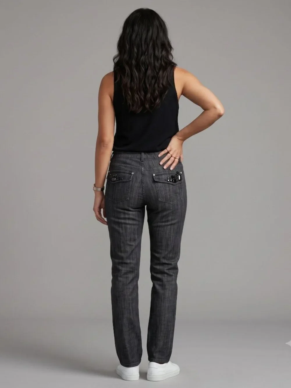 Michael Kors Size 6 Black Studded Pocket Slim Straight Jeans